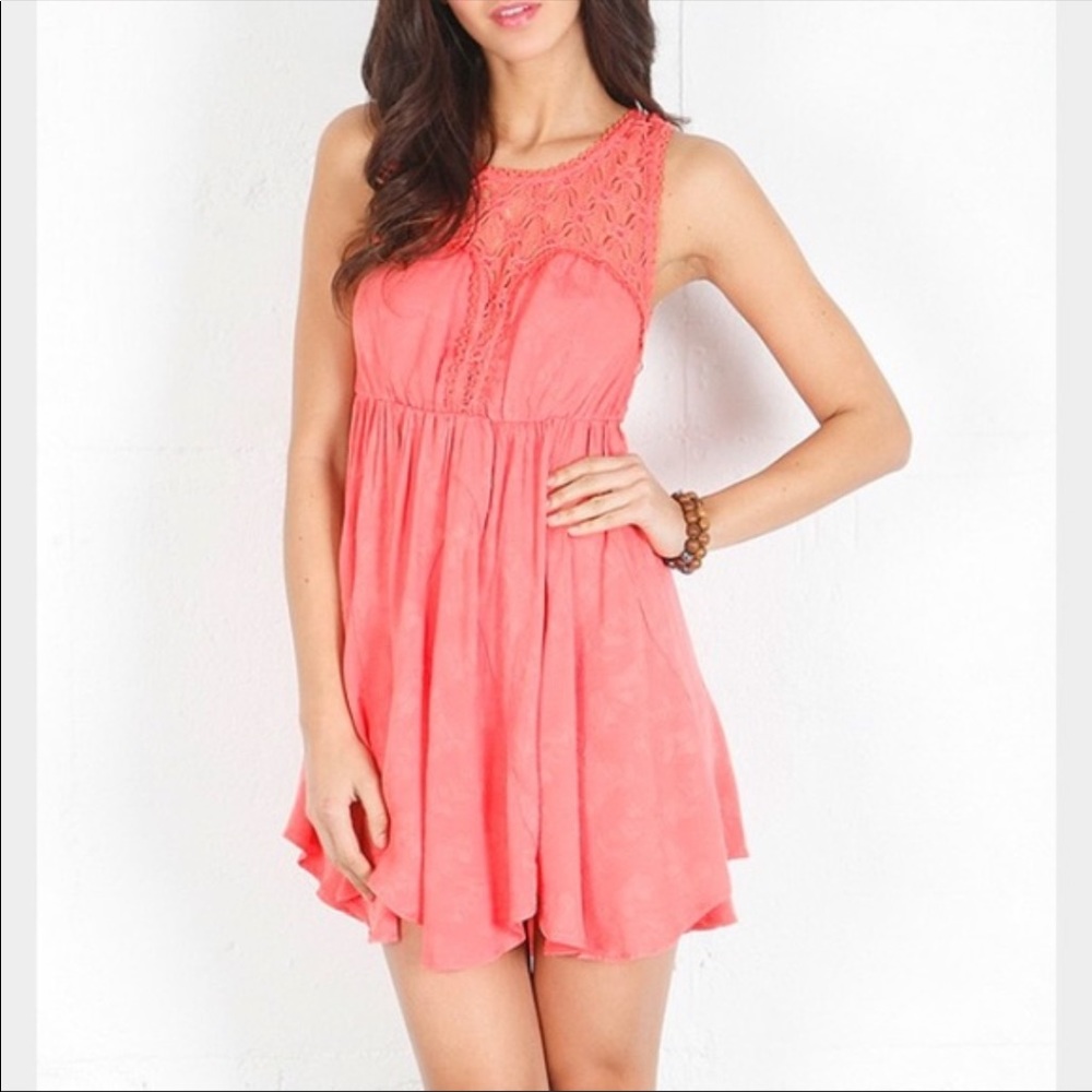 Free people coral fiesta lace top dress